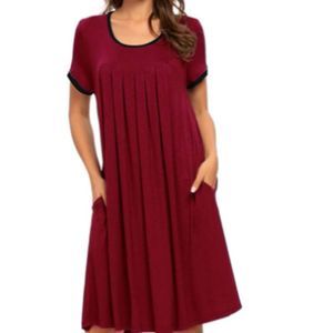 Women's Nightgown Sleepwear Sleep Shirt Short Sleeve Crewneck Pleated